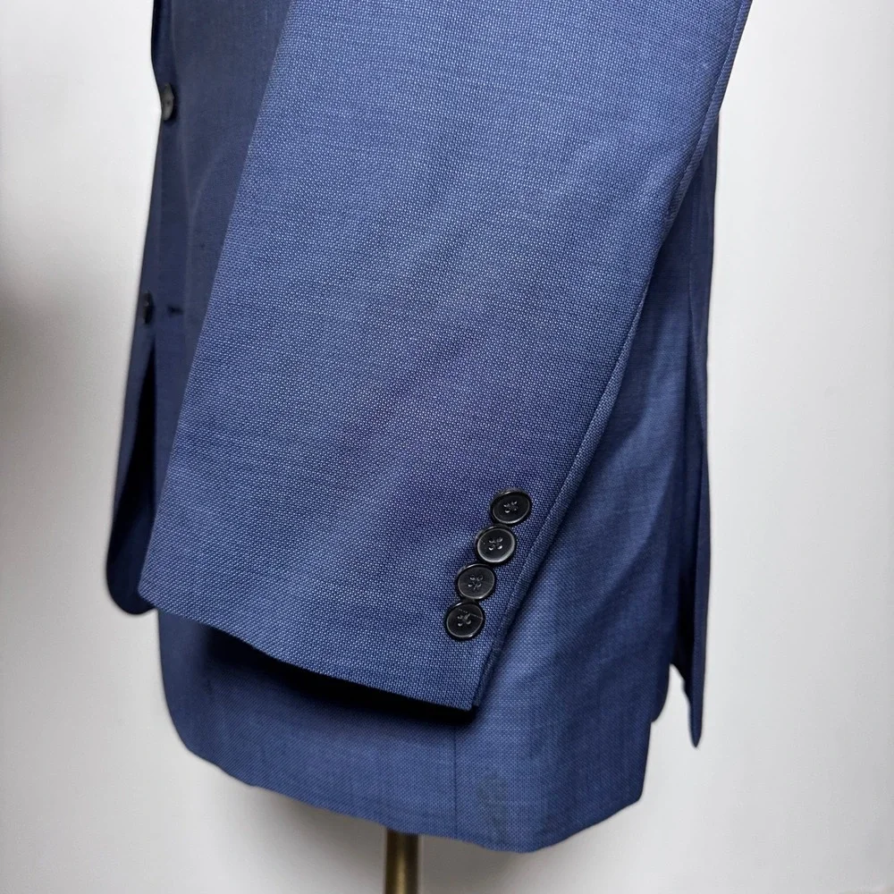 Hugo Boss‎ Suit Mens 46R 38x27 Blue Micro-pattern Guabello Super 130s Wool 2pc